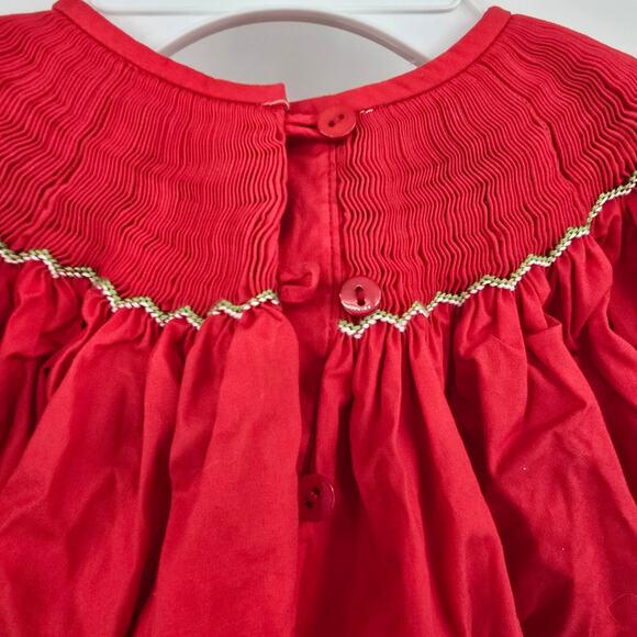 Smocked A Lot Vintage Baby Girl Santa Smocked Neck Ruffle Chevron Outfit 18M - Picture 4 of 9